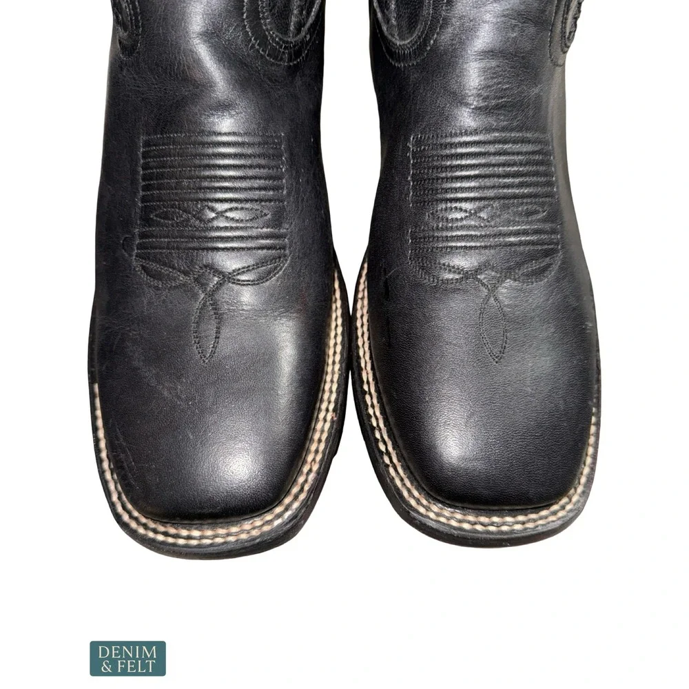 NEW Montana Black Leather Western Cowboy Boots Square Toe Ranch Rodeo US 9D Mens